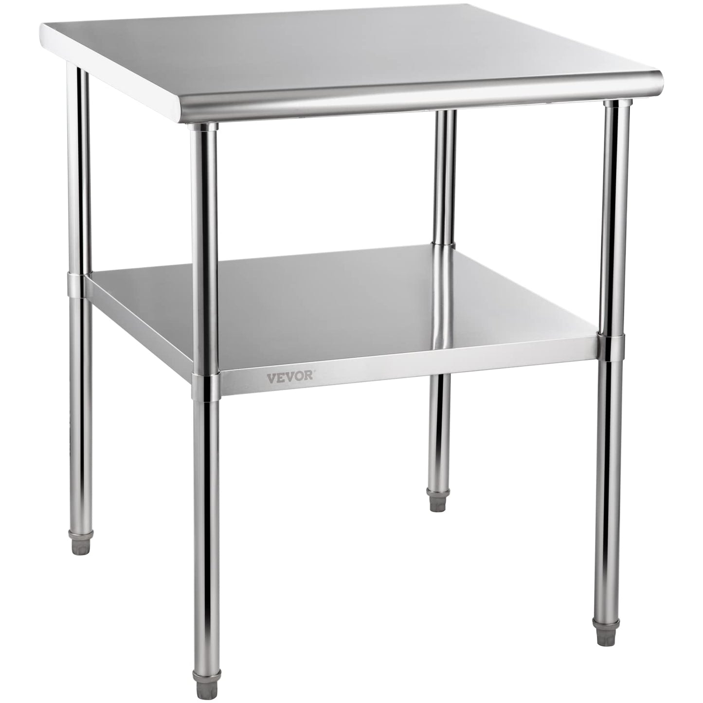 VEVOR Stainless Steel Prep Table, 30 x 30 x 36 Inch, 800lbs Load Capacity Heavy Duty Metal Worktable with Adjustable Undershelf & Feet, Commercial Workstation for Kitchen Garage Restaurant Backyard