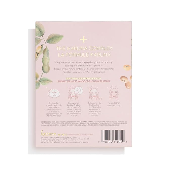 Karuna - Hydrating+ Facial Mask for Well-Moisturized & Hydrated Skin, Glow-Enhancing Facial Skin Care Products, Hydrating Face Masks with Natto, Niacinamide & Sodium Lactate, 1 Pack
