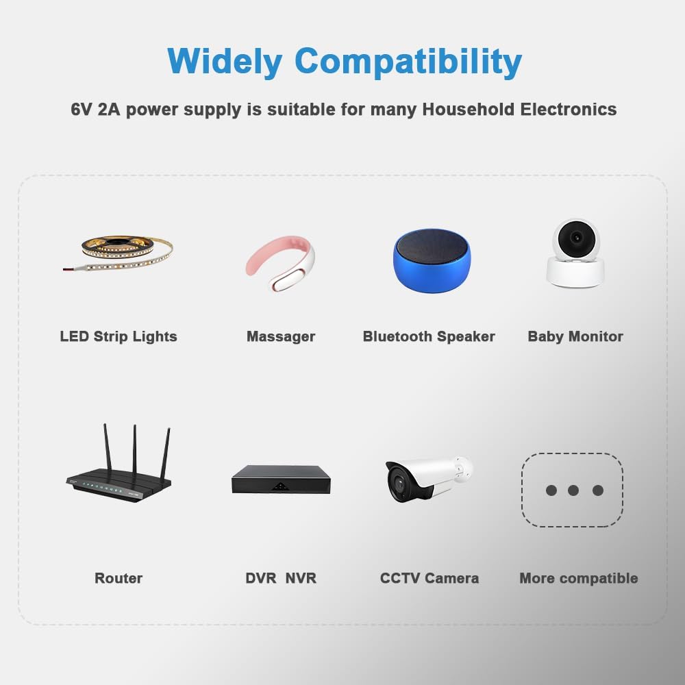 ZYHKJYL 6V 2A 6V 2A 1.8A 1.5A 1A 0.5A 8 3.2ft DC/AC Power Supply Adapter Universal Power Adaptor with DC Tips for Baby