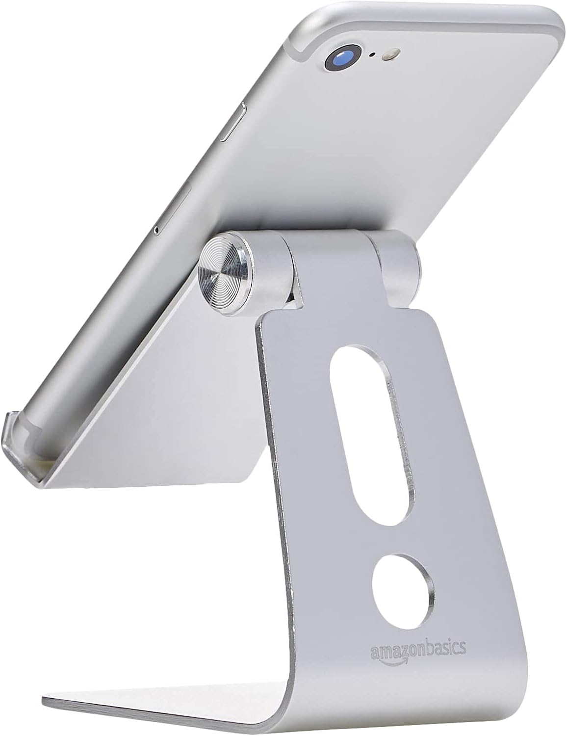 Amazon Basics 3.15 2.87 3.74 inch, Adjustable Aluminum Phone Stand for Cell Phones, iPhone and Android, Desktop Phone