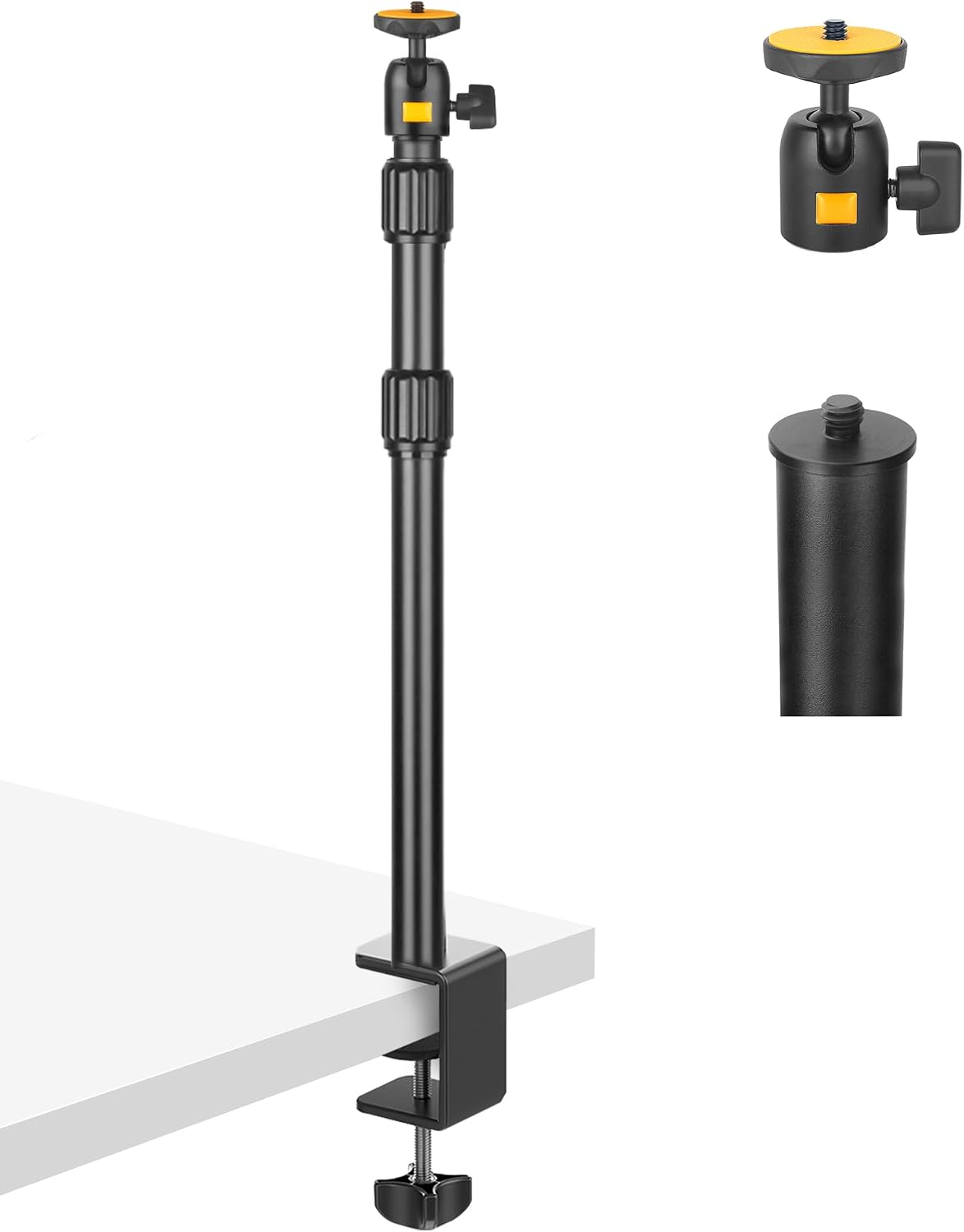 JEBUTU 1/4" Camera Desk Mount Table Stand with Ball Head, Adjustable Light Stand with Screw & C Clamp for DSLR Camera