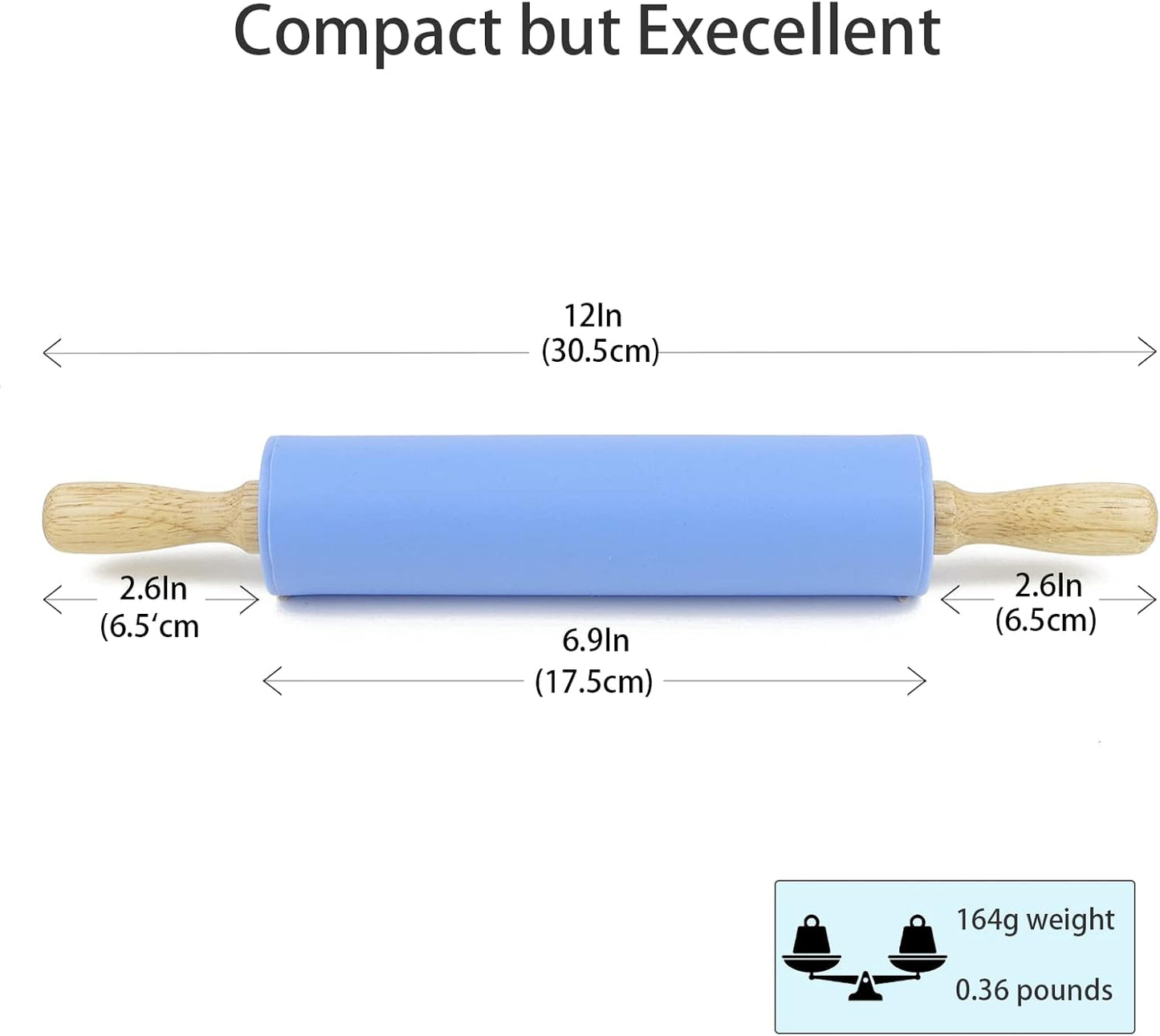 Skiennix Silicone Rolling Pin - Non-Stick Dough Roller with Wooden Handle | Perfect for Baking