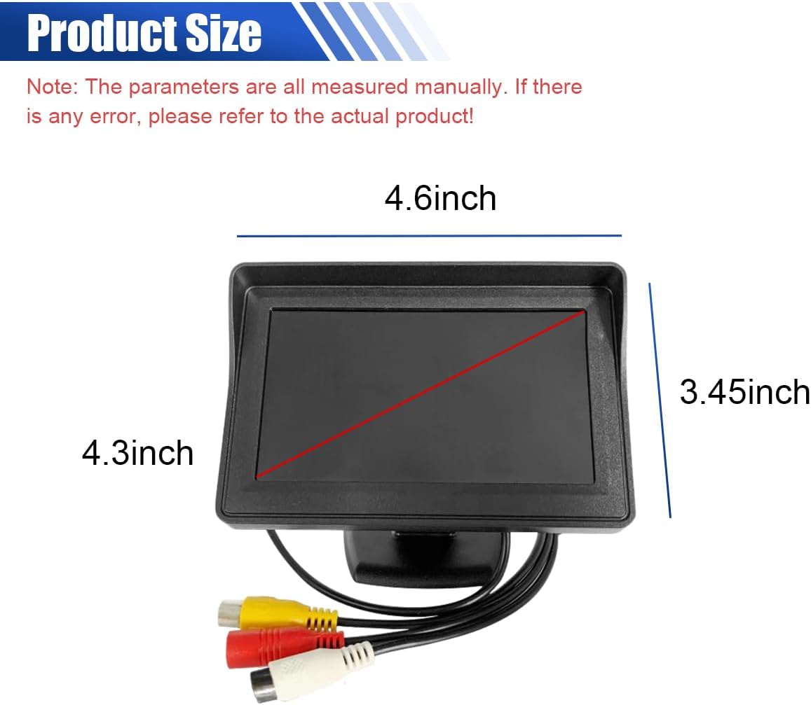 YoRise 4.3 Inch 12V TFT LCD Car Color Parking Aid System Monitor Display, DC Automotive Rearview Reverse Camera