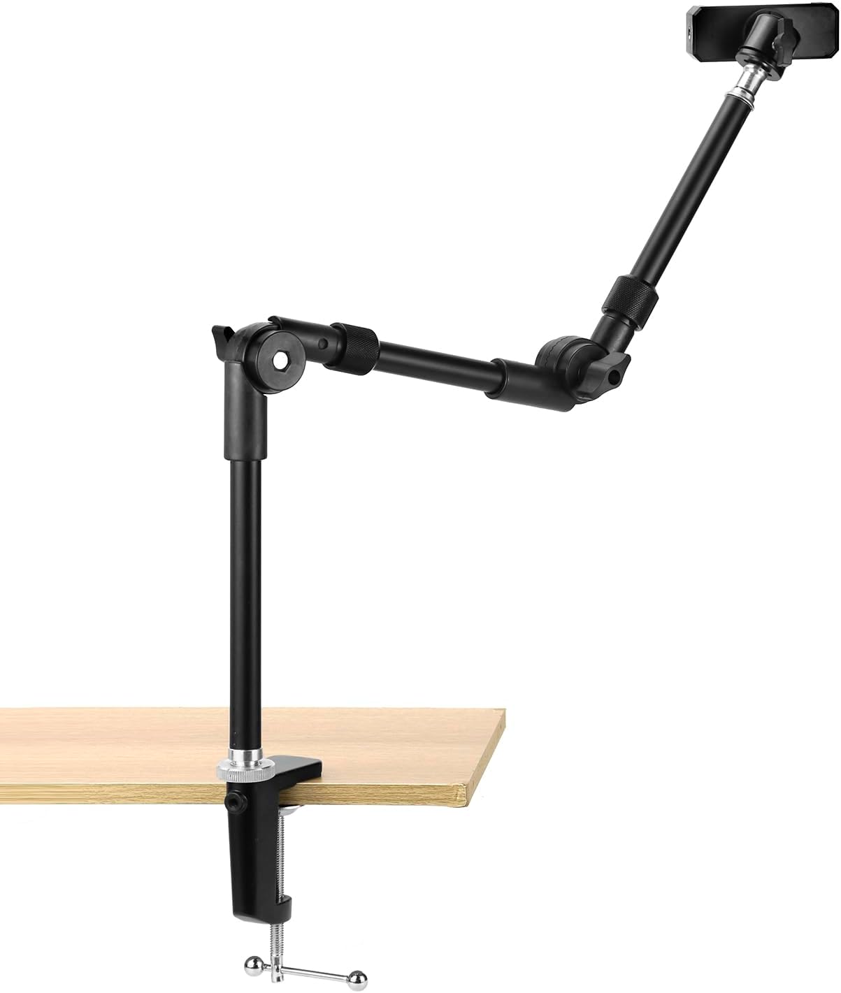 QWORK 25" 5/8" Webcam Stand Camera Mount with Phone Holder, Gooseneck Camera Stand Desk Clamp & Screw for Action