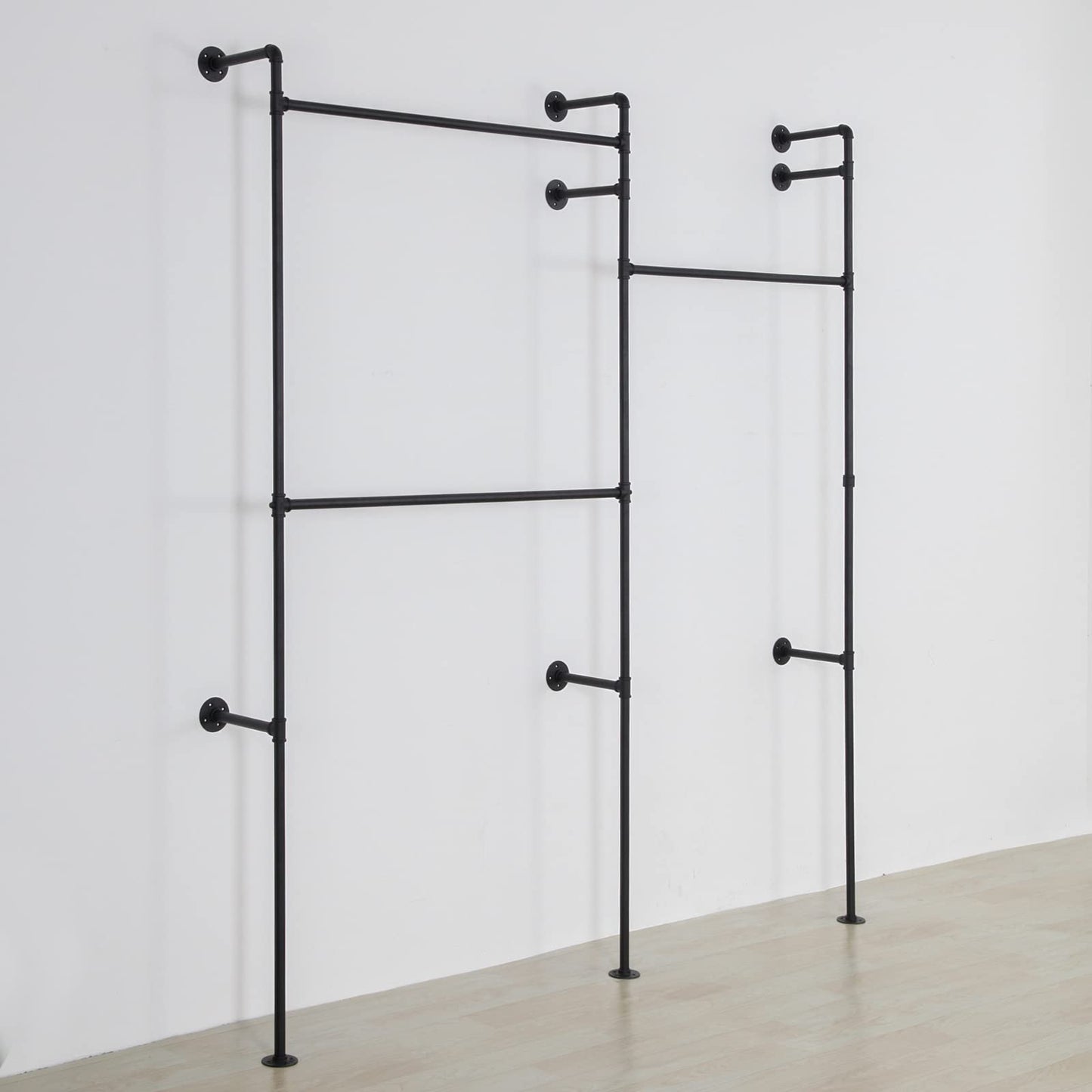 EDCB Wall Mounted Industrial Pipe Clothing Rack Garment Racks Pipeline Vintage Rolling Rack On Wall, Heavy Duty Rustic Gold Metal Garment Frame for Bedroom, Living room (Black)