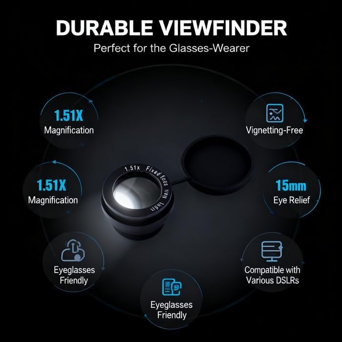 1.5X 6 Viewfinder Eyepiece Magnifier Fixed Focus for DSLR Camera, Mount Bases, Black - Clear Focus, Optical Glass