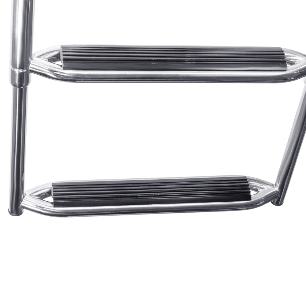 White Water – 4-Step Rear Entry Pontoon Boat Ladder with Extra-Wide Steps | 304 Stainless Steel Folding Design, Handrails, 400 lb Capacity | OEM Trusted, Fully Assembled
