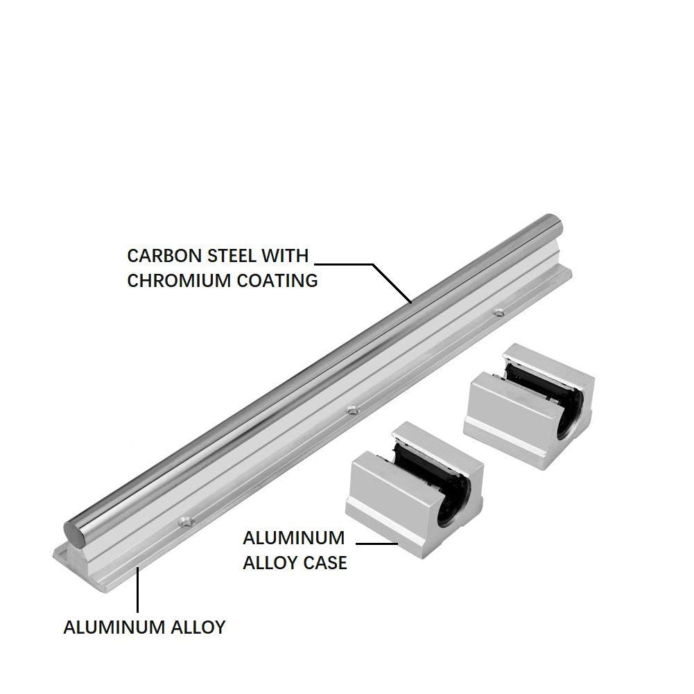 Mssoomm Linear Rail Shaft Guide and Linear Bearing Slide Block, 2Pcs SBR16-39.37 inch / 1000mm Rails +4Pcs SBR16UU Blocks with End Stops to Choose for CNC Router Machine and 3D Printer