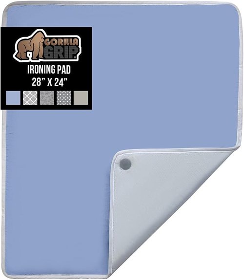 GORILLA GRIP The Original Ironing Board Cover and Pad, Silicone Coating, 400°F Scorch Resistant Thick Padding, Heavy Duty Iron Covers Standard Boards, Hook and Loop Fastener Strap, Blue 28x24
