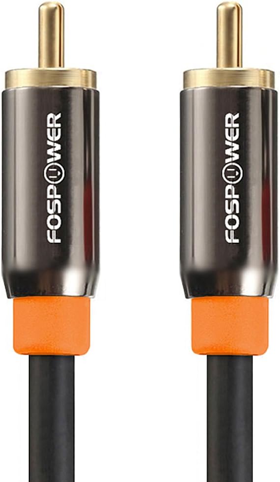 [24K 10ft FosPower Digital Audio Coaxial Cable Gold Plated Connectors] Premium S/PDIF RCA Male to RCA Male for Home