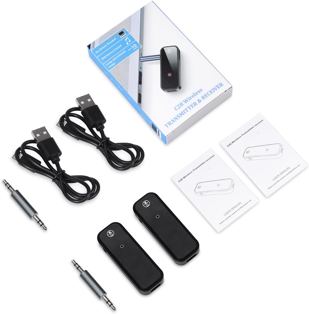 JXTZ 2 Pack 2 1 5.3 3.5mm Aux Bluetooth Adapter for Car, in Bluetooth Transmitter Receiver for Headphones Car Home