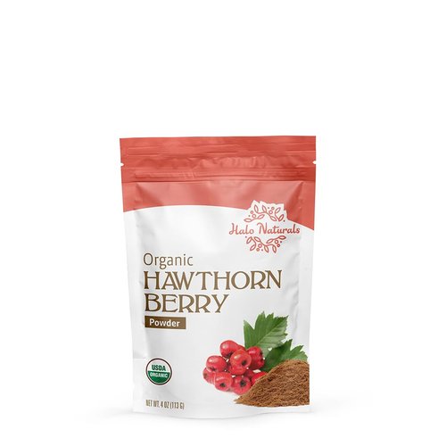 Halo Naturals Organic Hawthorn Berry Powder, 4 Ounces (Crataegus monogyna) USDA Certified | Resealable Pouch| Packaged in The USA