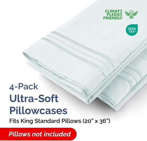 King Standard Pillow Cases by King - Soft Hotel Quality Covers | Comfy Bedding in Ice Blue - Set of 4