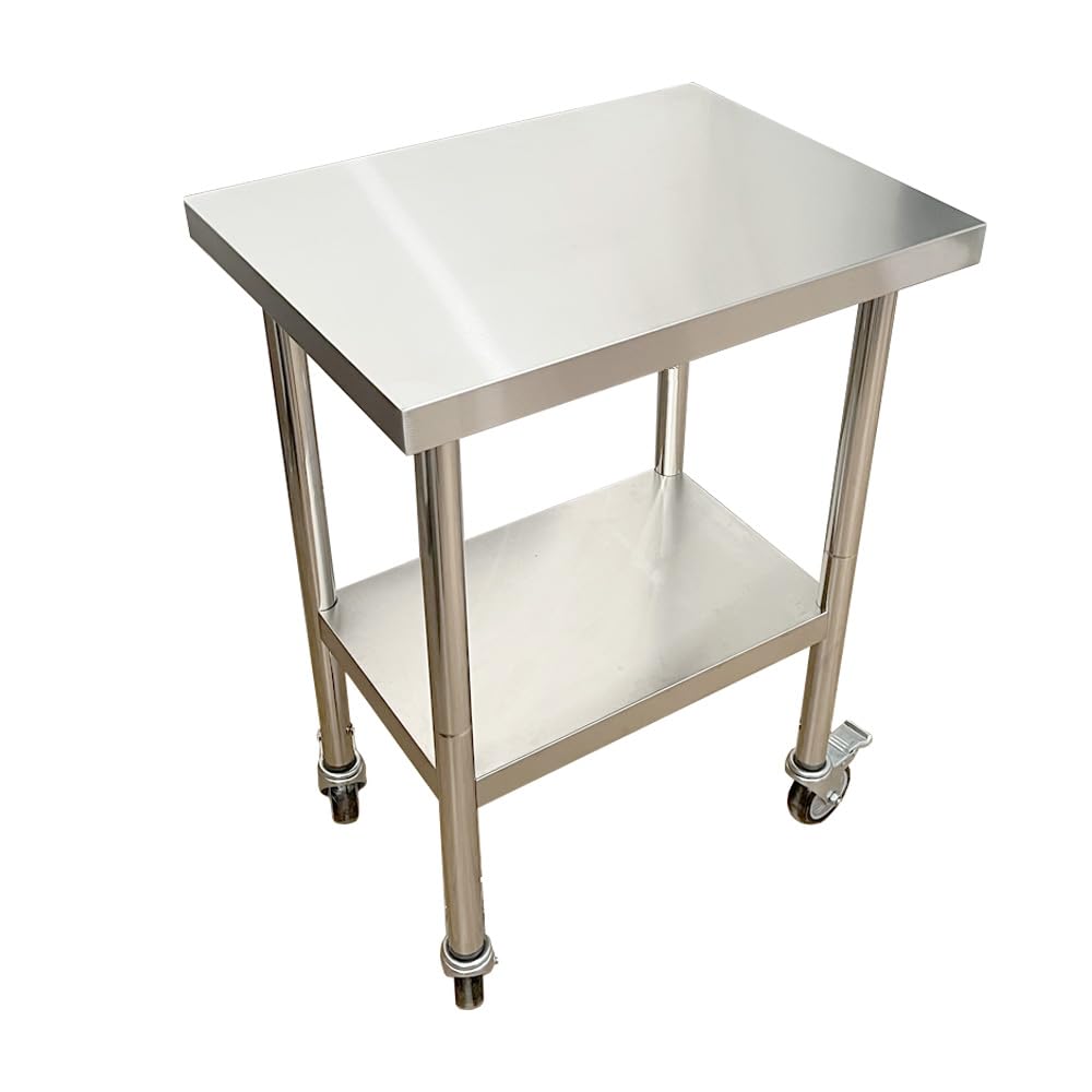 Fierywater Commercial Worktables for Prep 24 x 18 Inches with Caster Wheels,Commercial Heavy Duty Stainless Steel Table with Undershelf for Home,Hotel Kitchen and Restaurant