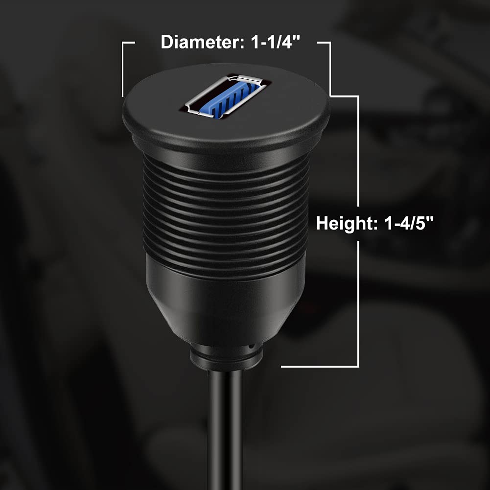 3.0 1ft BATIGE Single Port USB Male to Female AUX Car Mount Flush Cable Waterproof Extension for Car Truck Boat