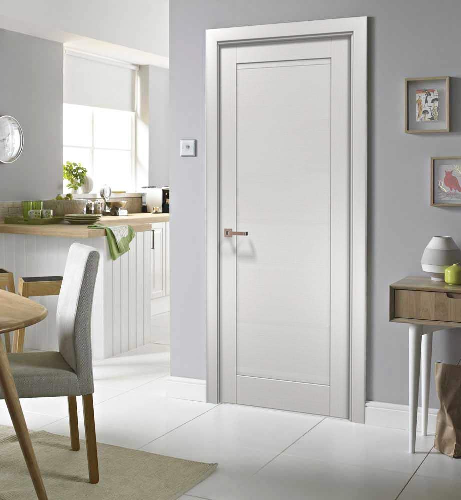 SARTODOORS Modern MDF Interior Door 32x96 with Hardware | Quadro 4111 White Ash | Single Panel Frame Trims | Bathroom Bedroom Sturdy Doors