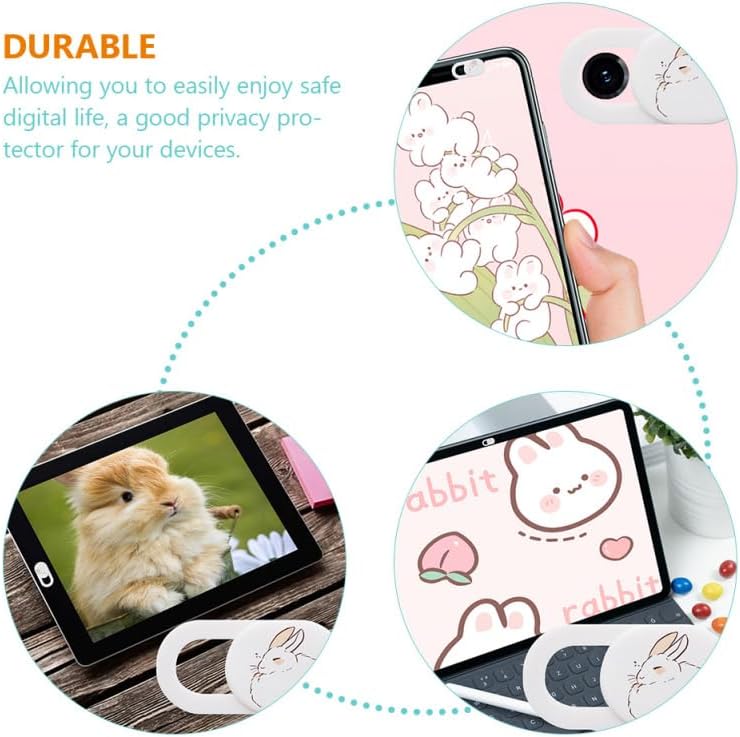 DIYEAH 3Pcs Cartoon Sleepy Bunny Cover Slide Privacy Protection for Tablets and Phones Ultra-Thin Webcam Cute Design