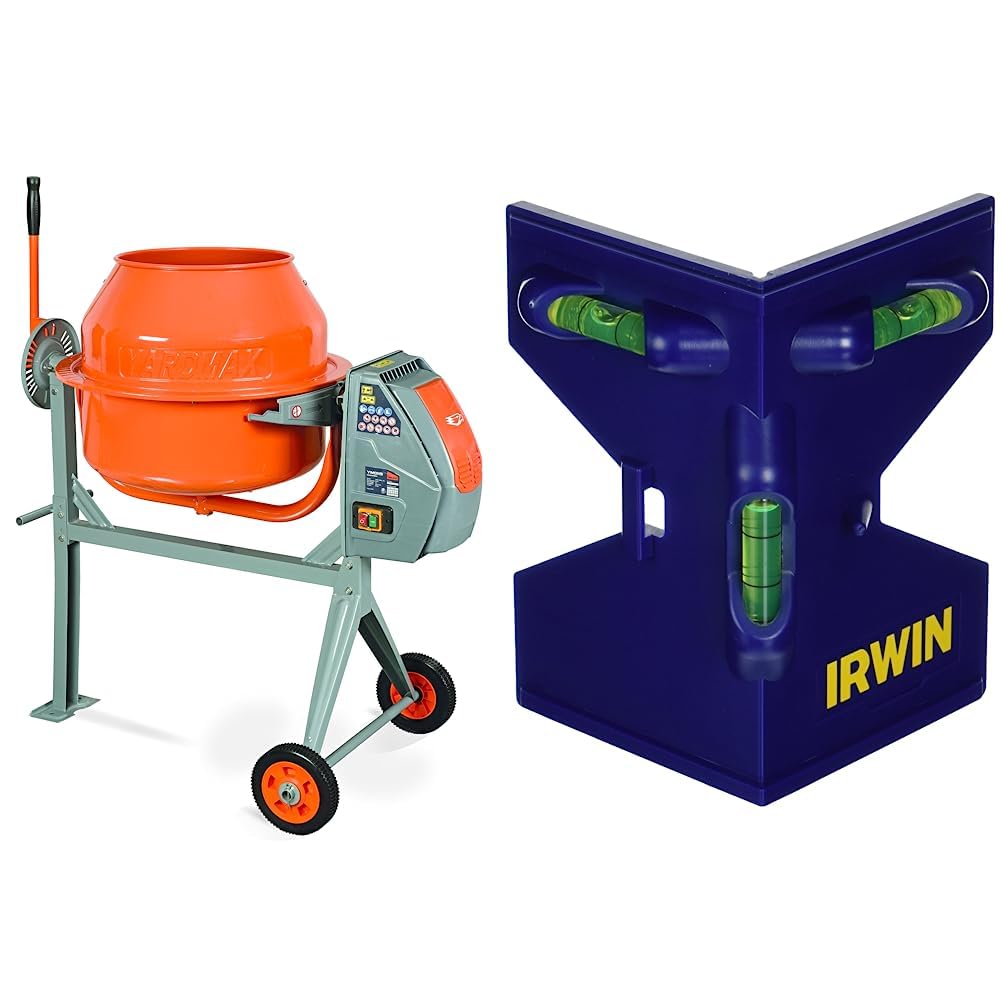 YARDMAX YM0115 4.0 Cu. Ft. Concrete Mixer & IRWIN Tools Magnetic Post Level (1794482),Blue