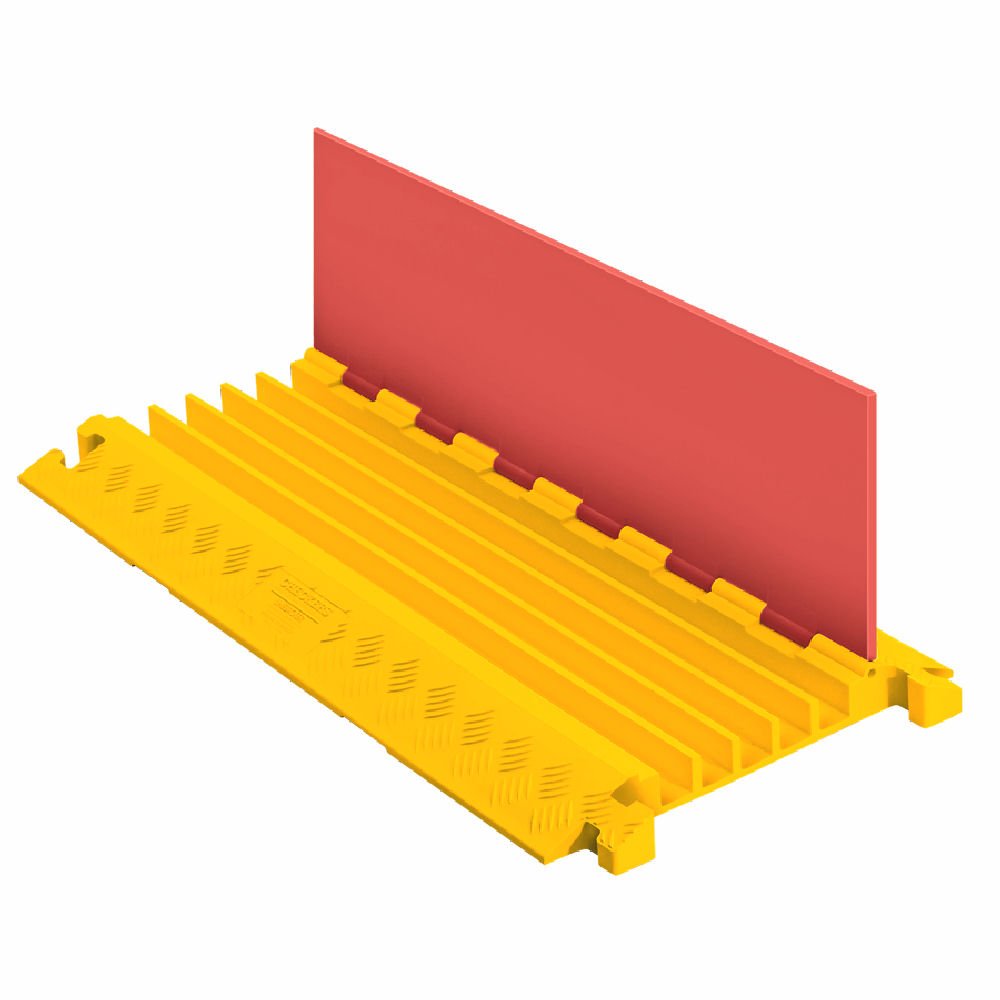 Checkers 5 Channel Industrial Drive Over Cable Protector for 1.25" Lines, 21k/Axle Load Capacity Hose and Cable Ramp for Heavy Duty Equipment, Made in The USA, Orange/Yellow, CP5X125-GP-O/Y