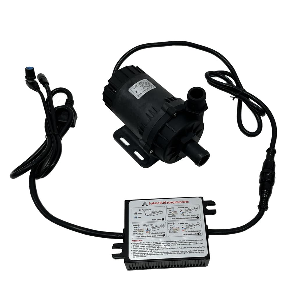 SHYSKY High Powerful 24V 120W Small Brushless DC Water Pump DC60D-24120A-1 12m 39ft Lift 1003GPH, Submersible, Speed Adjustable, For Cooling Circulation Pressure Sys