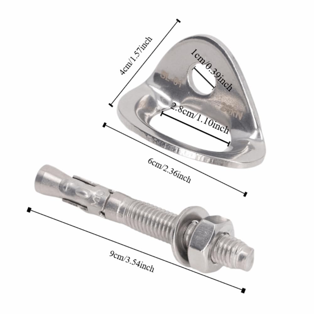 3Pairs Stainless Steel Climbing Bolt Hanger Set 25KN Climbing Bolts Hanger with Expansion Screws Climb Fastening Safe Fixed Point for Mountaineering