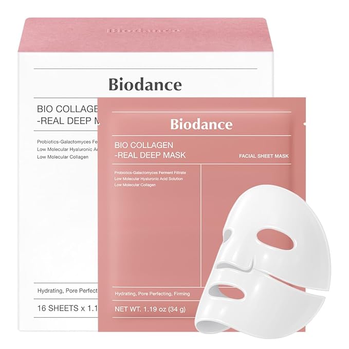 BIODANCE Bio-Collagen Real Deep Mask, Hydrating Overnight Hydrogel Mask, Pore Minimizing, Plumping, Elasticity Improvement, Korean Skincare for stocking stuffers | 1.19oz(34g) x 16ea