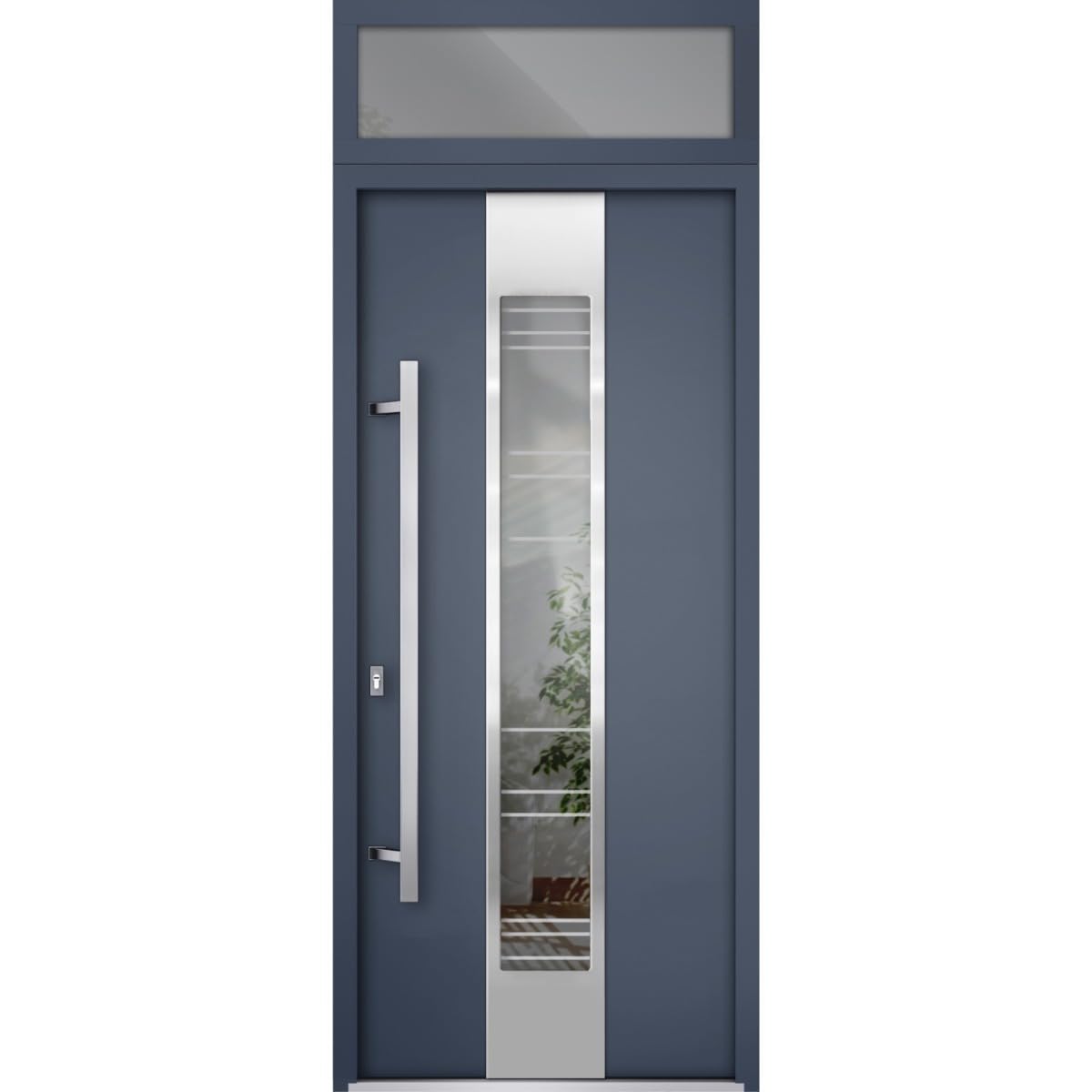 VDOMDOORS Front Exterior Prehung Steel Door/Deux 5755 Gray Graphite/Top Exterior Window/Stainless Inserts Single Modern Painted-W36 x H80+16"-Left-Hand Inswing