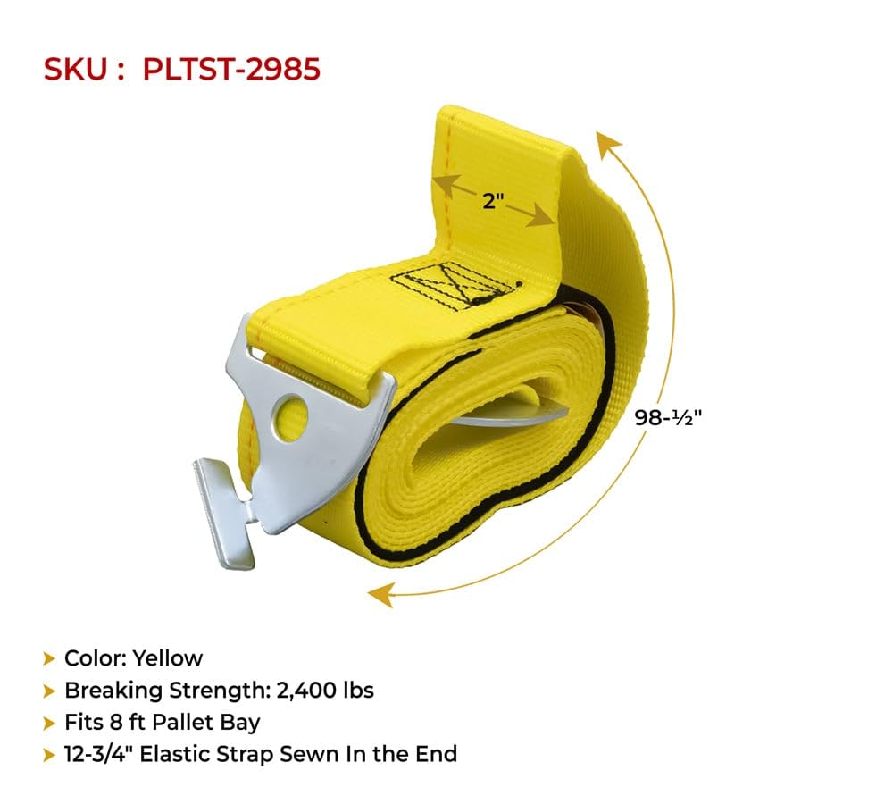 Mytee Products 8 Pack 2"x98.5" Pallet Rack Safety Straps for 8 ft Pallet Bays - 2400 lbs Breaking Strength Rack Safety Straps for Holding Pallets in Place - Warehouse Storage Shelving Accessories