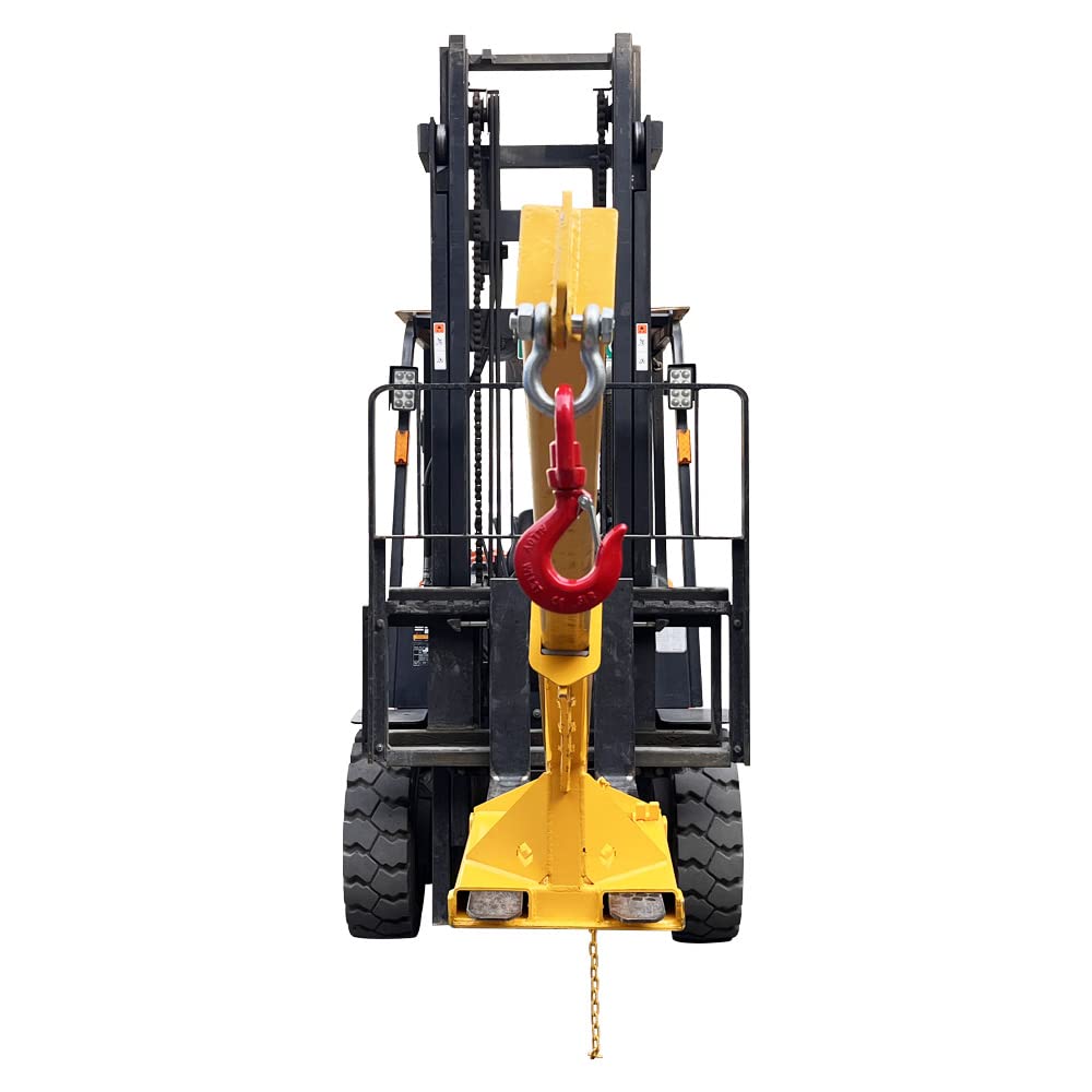 INTBUYING 3-Ton Forklift Jib Boom Crane, Telescopic Forklift Hook Attachment with Dual-Fork Design, 63-98in Adjustable Boom, Carbon Steel Truss Hoist Jib Booms for Lifting, Towing & Material Handling