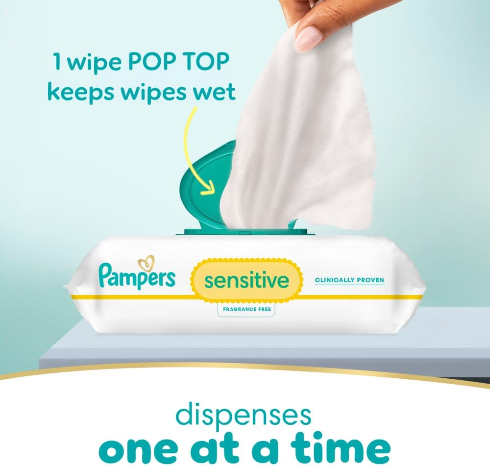 Pampers Baby Wipes - Sensitive Water-Based, Hypoallergenic & Unscented | 336 Wipes in 4 Packs