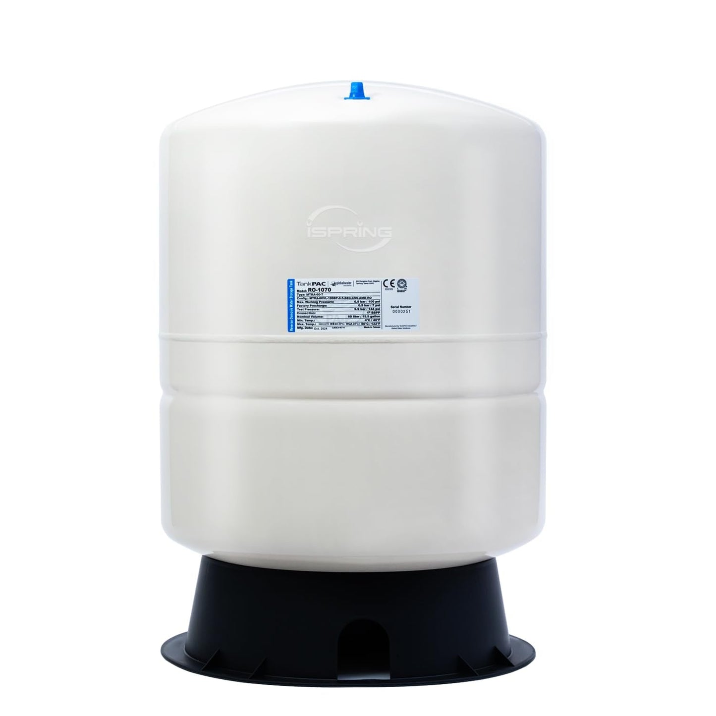 iSpring T11M 11 Gallon Pre-Pressurized Water Storage Reverse Osmosis Systems ro Tank, White