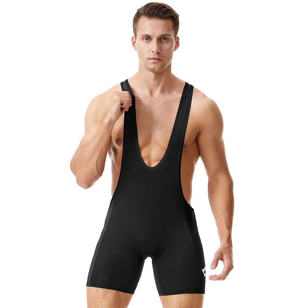 LORSPORTCH Men's wrestling Powerlifting Singlet Standard Active Sleeveless Bodysuit Uniform Leotard Jumpsuits Singlet Black Blue Red M