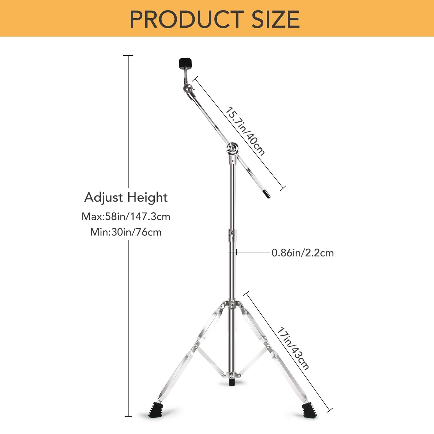 2 Pack Straight Cymbal Stand + 2 Pack Boom Cymbal Stand Combo Set, Adjustable Drum Hardware Percussion Mount Holder Gear Set for Mounting Crash, Ride, Splash Cymbal, Double Braced Legs (4 Pack)