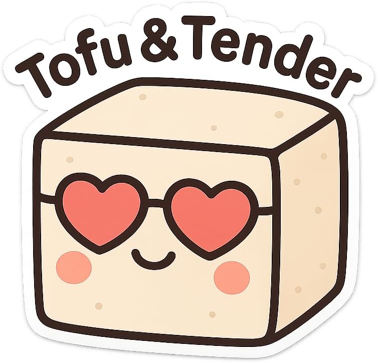 (2.5" 2.5") Tofu Block with Heart Glasses Clean Vegan Kawaii Sticker x