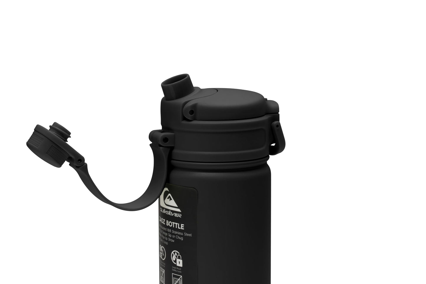 Quiksilver Laguna 32oz Tripple Wall Stainless Steel Water Bottle, Reusuable Sports Bottle with Leak-Proof Straw and Spout Lid, Non-Slip Rubber Base, Carrier Handle, 24H Hot & Cold Insulated Tumbler