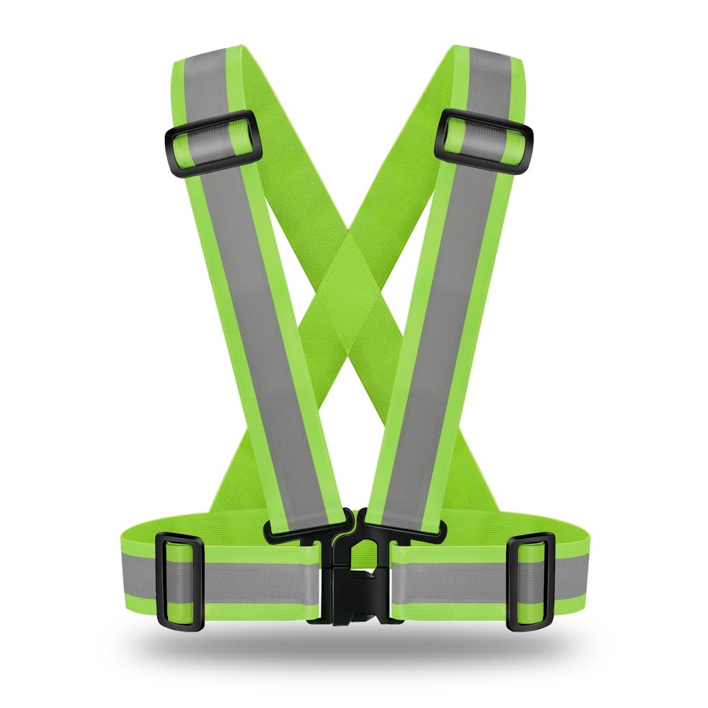 IDOU Pro Version 2.0 IN High Visibility Reflective Safety Strap | Adjustable Elastic Hi Vis Reflective Vest for Construction, Running, Cycling | Men & Women's Yellow Work Vest Plus/M