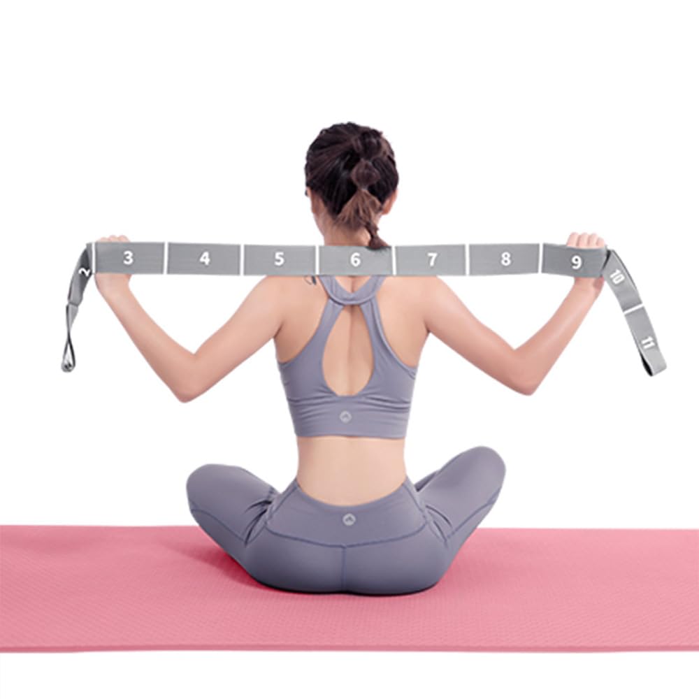 2 PCS 11 Grids Adjustable Yoga Stretch Band, Elastic Stretching Strap, Leg Stretch Equipment Flexibility Resistance Stretch Band for Physical Stretching, Pilates, Ballet, Dance (Gray+Blue)
