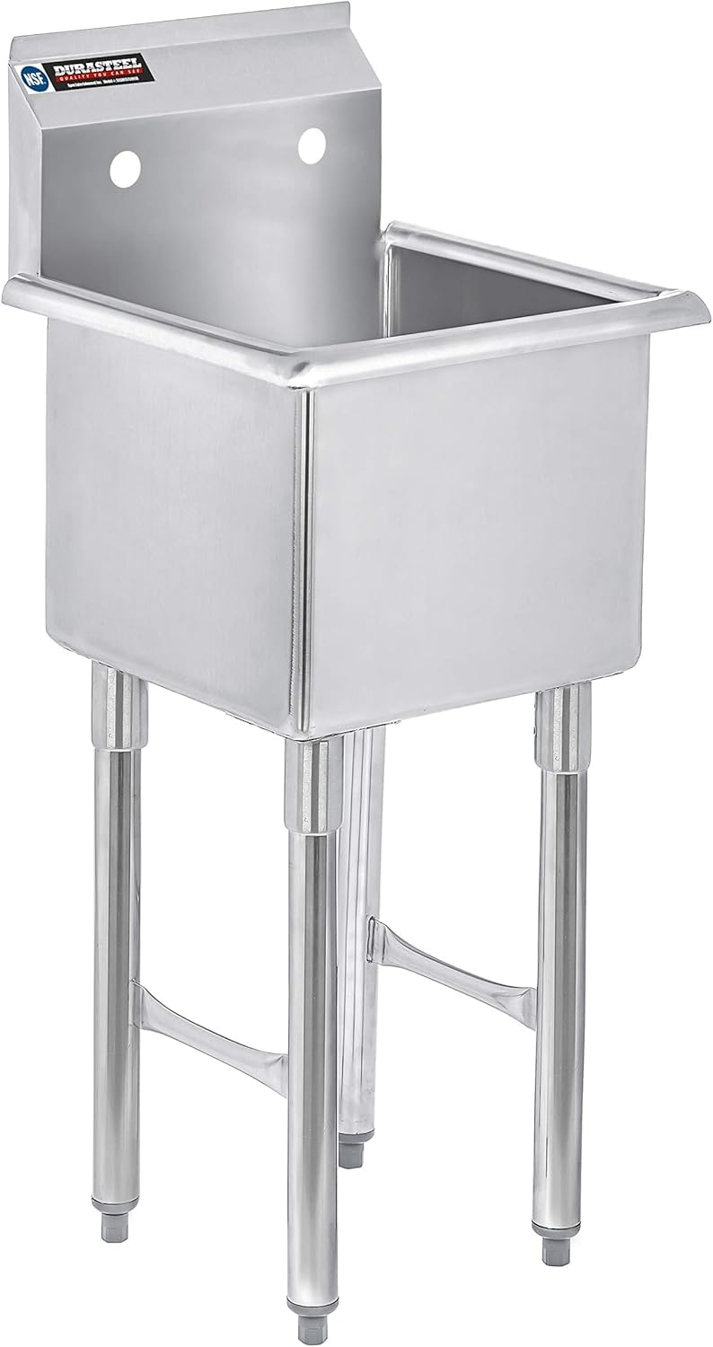 DuraSteel 304 Commercial Stainless Steel Utility Sink - 15 Inch Tub Freestanding Prep Kitchen Sink - NSF Hand Wash Station for Kitchen Sinks, Outdoor, Laundry Room, Garage Slop Small Kitchenette