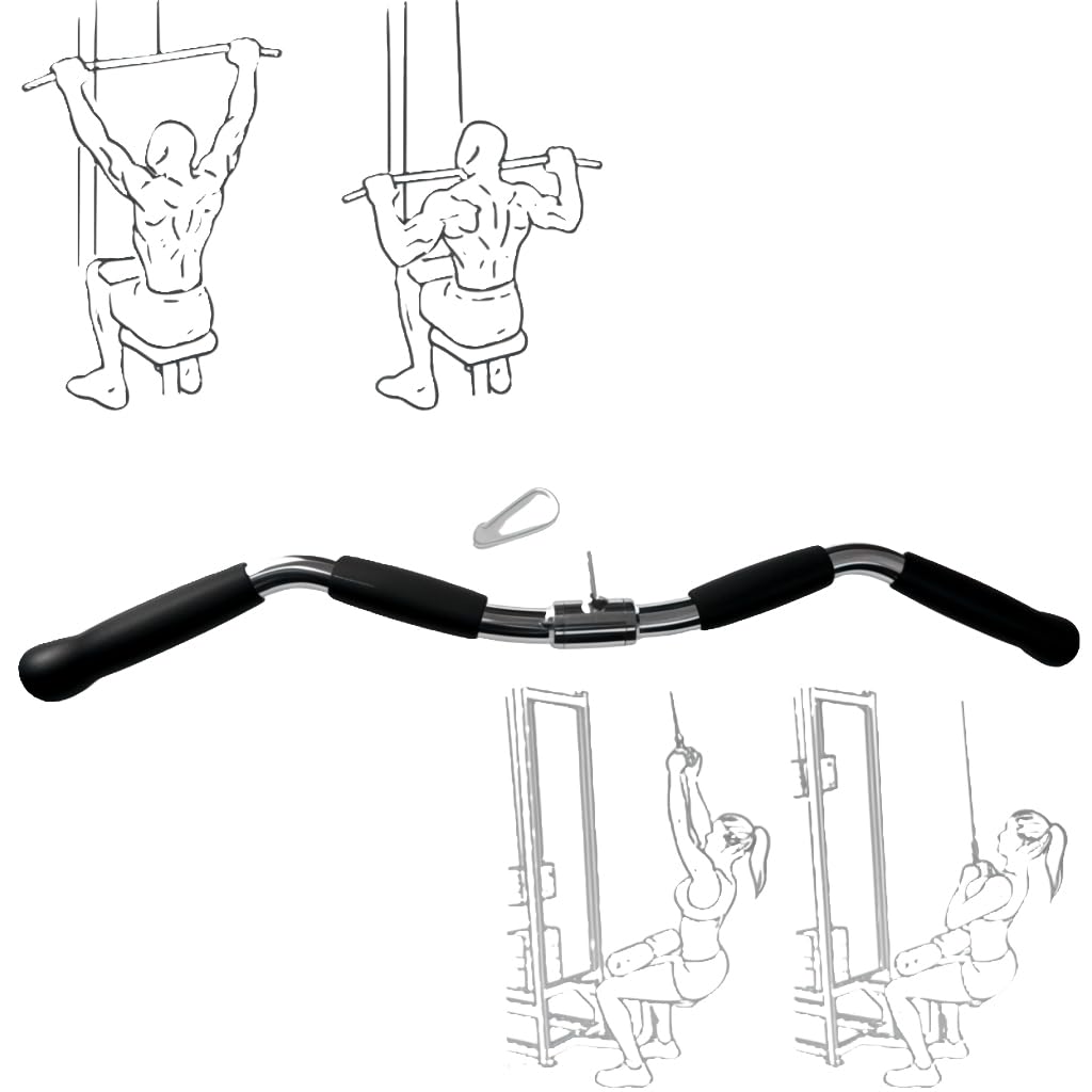 yuhqc Lat Cable Machine Attachment Curl Pulldown Barbell Revolving Bar, Multi-Exerciser Cable Attachment, Solid Steel Tricep Press Down Bar with Rubber Handgrips & Revolving Hanger(29 Inch)