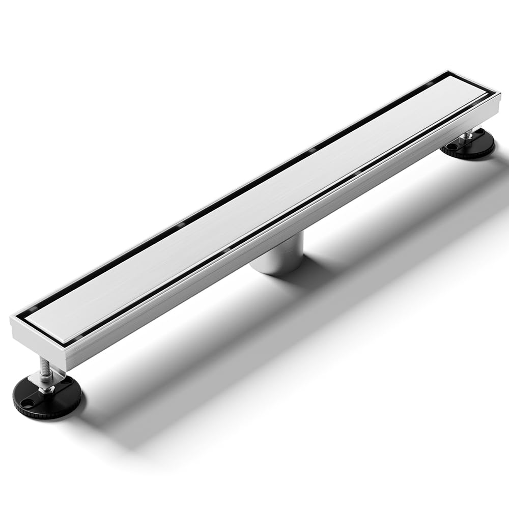 LISEEGO Linear Shower Drain 54 Inch, Brushed AISI 304 Stainless Steel Shower Drain with 2-in-1 Tile Insert Panel, for Bathroom, Kitchen, Garage & More