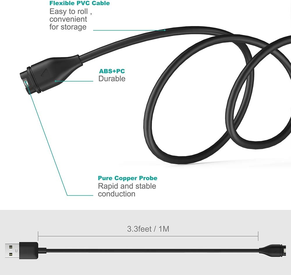 2 Pack 1M TUSITA Charger Cable Compatible with Garmin Watch
