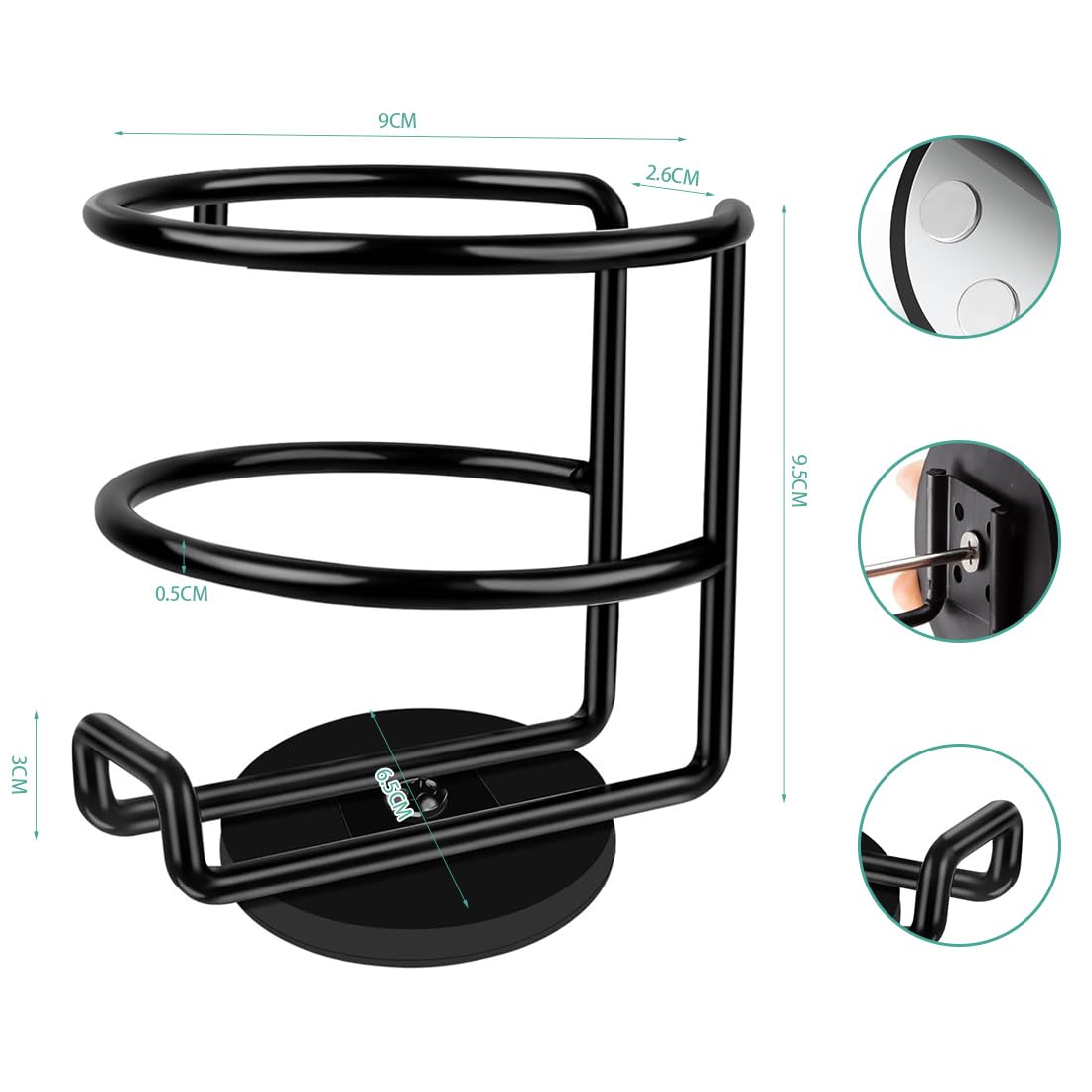 Magnetic Cup Holder SUS 304 Stainless Steel Magnetic Cup Caddy Magnet Drink Holder for Refrigerator Car School Bus Tractor Lawn Mower Black 1Pack