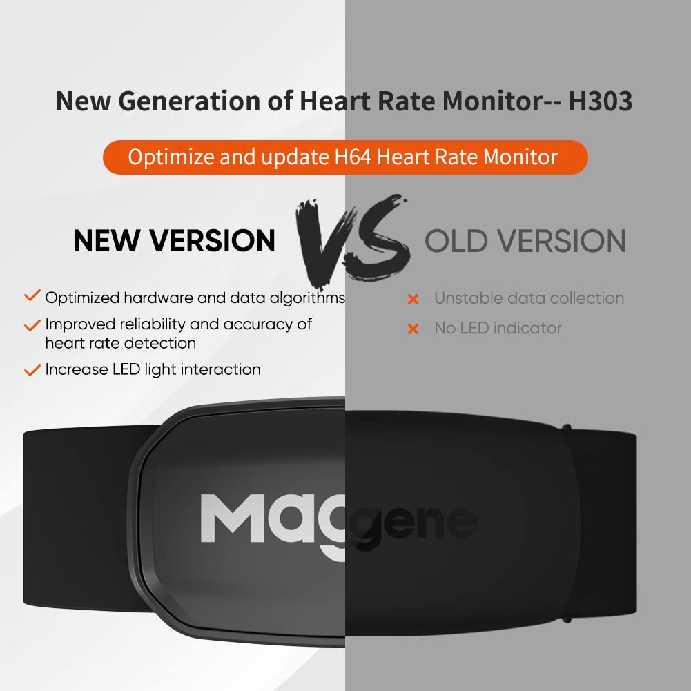 Magene H303 Heart Rate Monitor, Heart Rate Sensor Chest Strap, Protocol ANT+/Bluetooth, Compatible with iOS/Android APPs