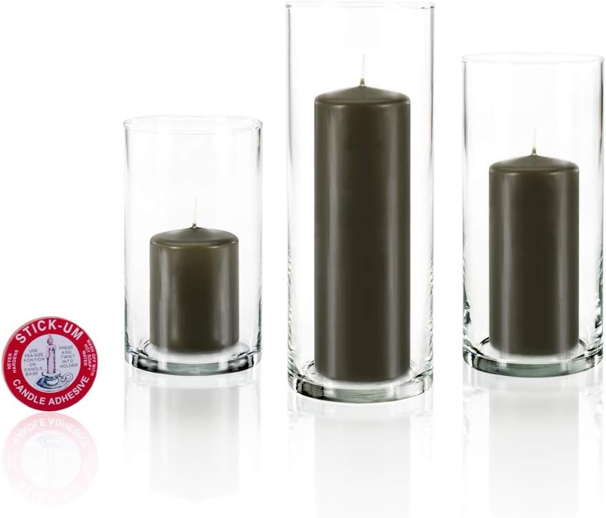 yummi Set of 12 Slim Pillars and Cylinder Vases - Olive