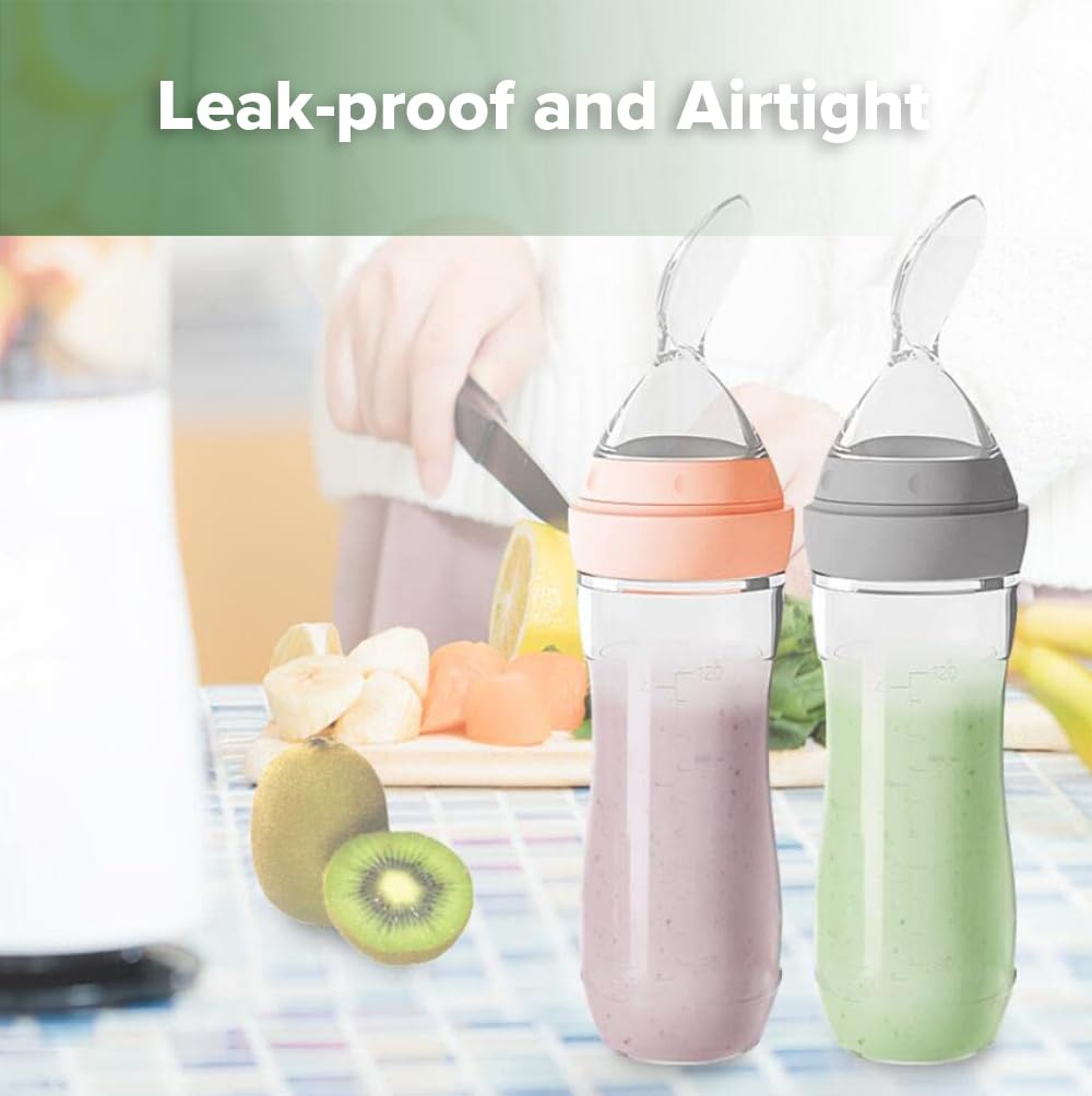Haakaa Silicone Baby Food Dispensing Spoon Feeder&Cutlery SetInfant Squeeze Cereal Feeder, Baby Fresh Food Feeder, Feed Bottle for Puree Baby Spoons and Forks for Self Feeding 6 Months, Baby Led Weani