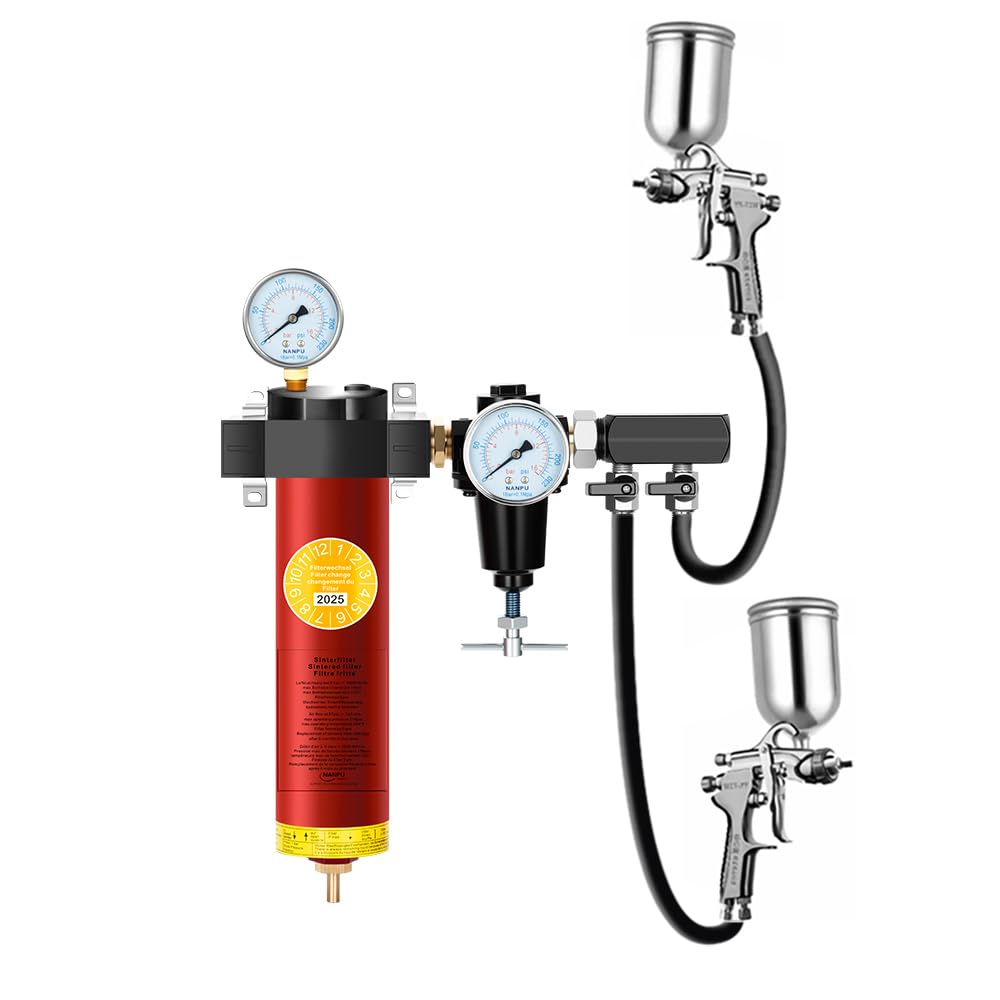 NANPU Z-R Air Filter Regulator– Sintered Filter, 1/2" NPT Inlet, 1/4" NPT Outlet Module, 0-230 psi Gauge, 127 CFM @ 6 bar, Metal Housing, Heat Resistant to 248°F