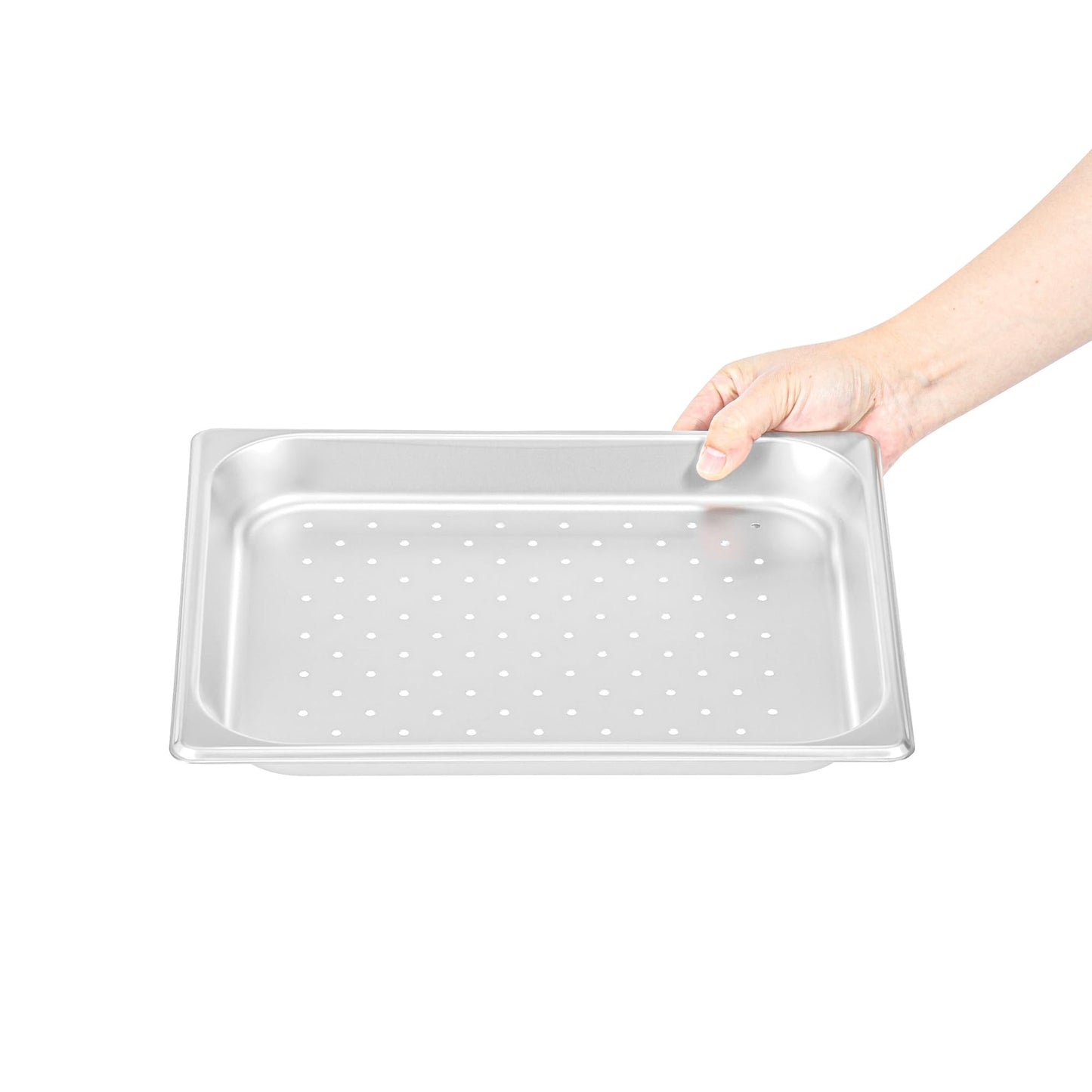 Restaurantware Steam Table Pan 12 Pack of Half Size Stainless Steel Perforated Hotel Pan Anti-Jam 1 1/4 Inch Deep Silver Commercial Kitchen Pan 24 Gauge