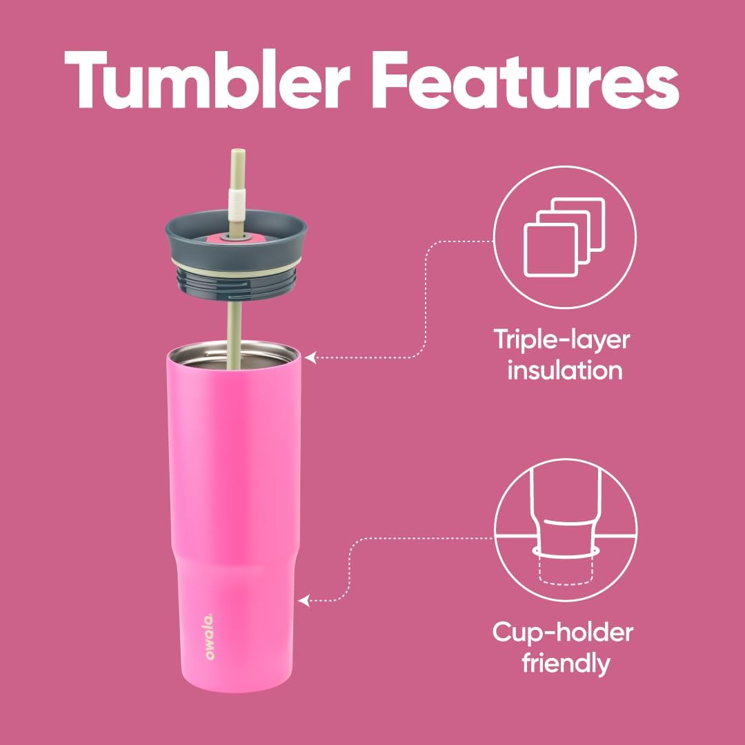 Owala Stainless Steel Travel Tumbler - Triple Layer Insulation, Spill-Resistant Lid, 24 oz | Watermelon Breeze