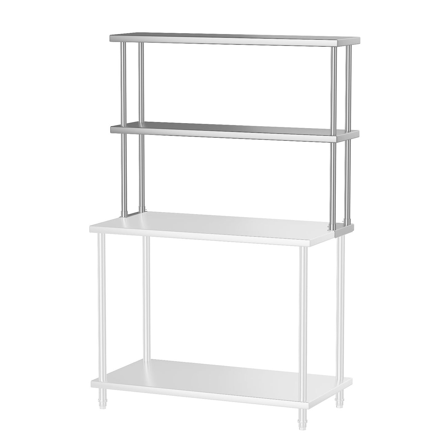 Garvee 12 in x48 in Stainless Steel Overshelf for Prep & Work Table, 360 LB Capacity Commercial 2 Tier Worktable Shelf, Adjustable Double Overshelf for Restaurant, Kitchen, Garage, Workshop