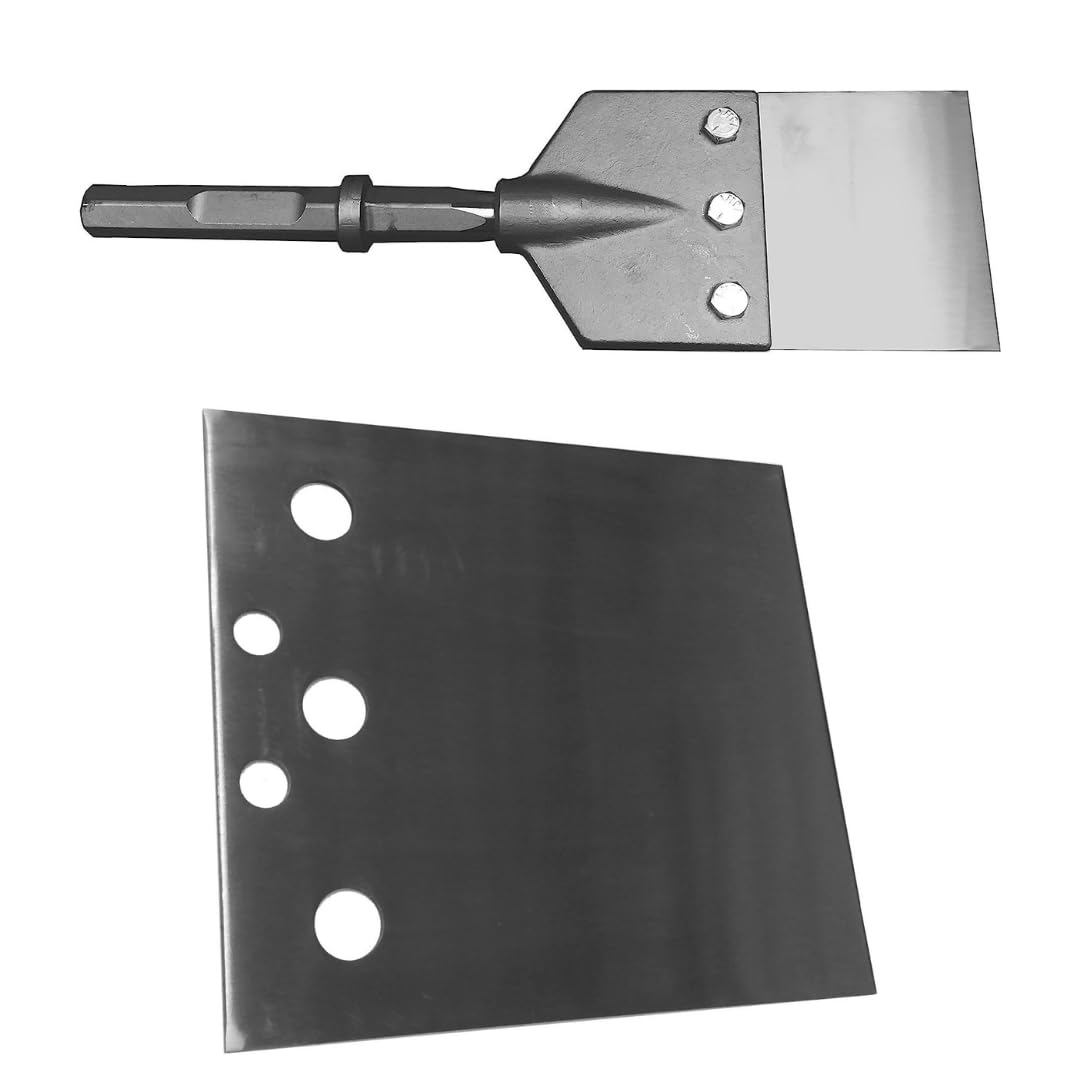 6" Wide 1-1/8" Hex Notch Shank Heavy Duty Floor Scraper System with Replacement Blade Bundle - Champion Chisel - Demolition Hammer Carts